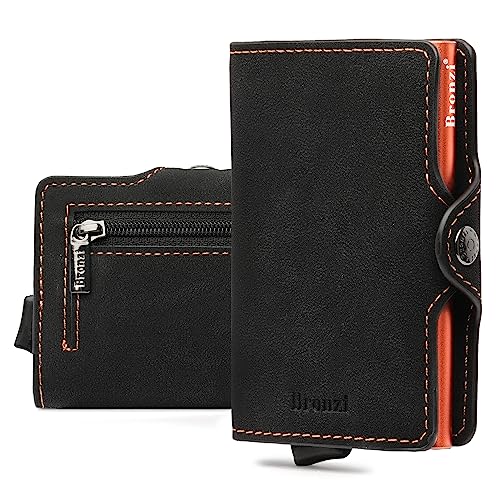 Bronzi ® Portafoglio Uomo Slim Piccolo   Portacarte Donna Portatessere Porta Carte Di Credito   Protezione RFID con Portamonete   (Opaco Arancione)