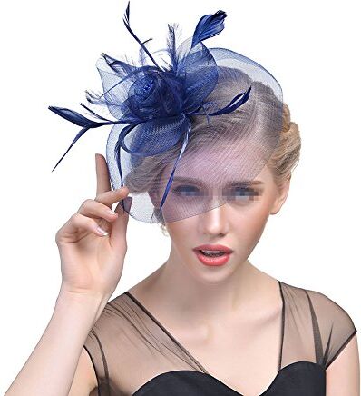 MoreChioce Fascinator Donna, Cappello Fascinator Donne con Perla Piuma,Cappello Donna Piuma,Handmade Fatto a Mano Capelli Fascia Mesh Party Wedding Headdress Hair Clips,Marina/Mesh,Fiore