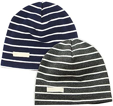 LACOFIA Berretto Beanie Neonato Cappello a Maglia da Bambino Cotone Striscia Grigio Scuro e Blu Marino 3-7 Anni