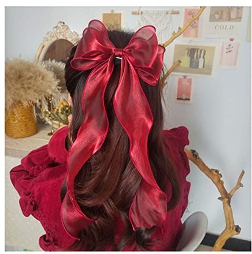 Inilbran Vintage Seta Fiocco Capelli Clip Lungo Rosso Seta Fiocco Capelli Barrettes Chiffon Capelli Clip Barrette Lungo Fiocco Capelli Fermagli Parrucchino Setosa Fiocco Capelli Accessori Per Donne