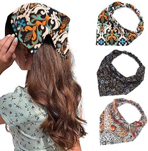 Zoestar Fasce per capelli in chiffon vintage, con motivo boho, con stampa a triangolo, fascia elastica per capelli turbante, accessori per capelli per donne e ragazze, 3 pezzi (B)