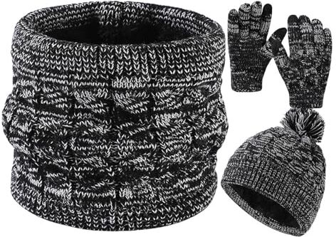 Neamou Set Cappello, Guanti, Sciarpa   Set Termico Foderato in Pile Lavorato a Maglia   Guanti Caldi per Cappelli, Sciarpe circolari per Sport all'Aria Aperta, Viaggi o Escursioni