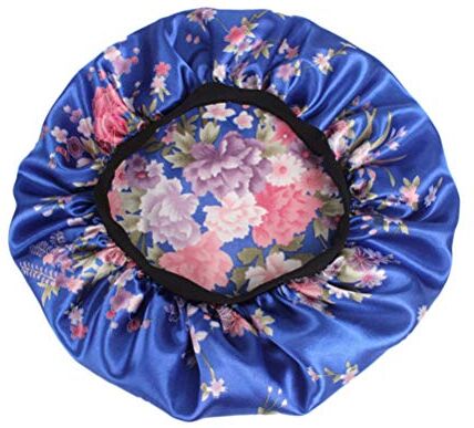 FRCOLOR Floral Silk Stain Bonnet Night Sleep Hats Head Cover for Women Girls(Blue)