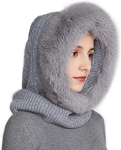 Brillabenny CAPPELLO SCALDA COLLO SCIARPA COLBACCO CUFFIA DONNA PELLICCIA VOLPE INVERNO NEVE SCI LUSSO  (GRIGIO)