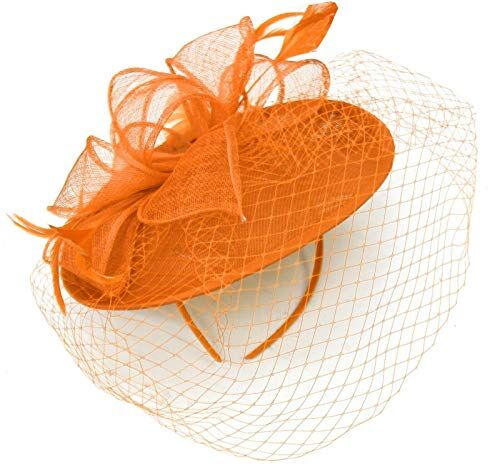 Caprilite Piattino Sinamay Fascia Fascinator Wedding Ascot Cappello Hatinator Birdcage Velo Arancione Etichettalia unica