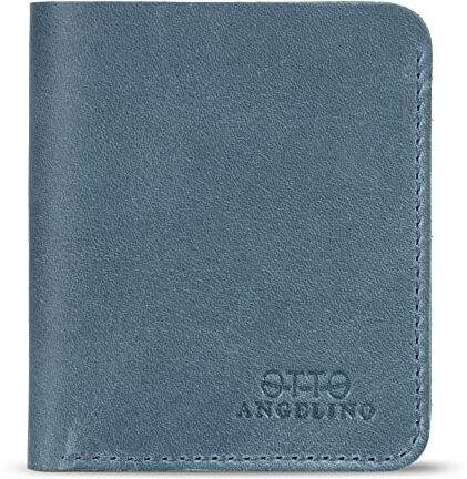 Otto Angelino Portafoglio in Vera Pelle Ultra Slim Verticale per Carte e Monete Unisex, Blu