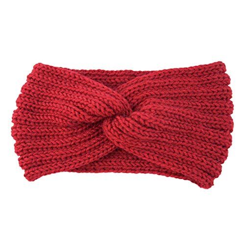 Mashaouyo Cerchietto elastico per capelli da donna, con cavo morbido, caldo, invernale, lavorato a maglia, da donna (rosso, taglia unica)