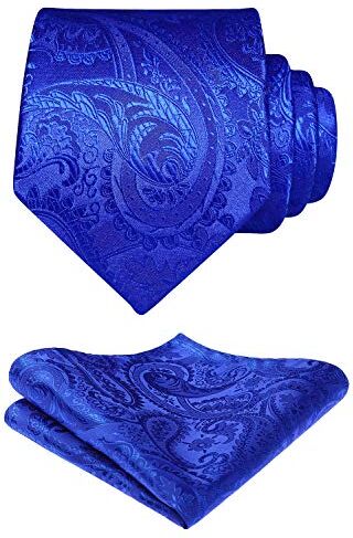 HISDERN Cravatta Uomo Elegante e Fazzoletto Cravatta Blu Reale Paisley Set Cravatte Seta con Pochette Classiche per Matrimonio Festa Lavoro