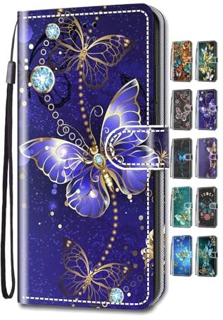 UCool Custodia Cover iPhone XR Caso Flip Portafoglio a Libro Pelle PU Belle 3D Disegni Bumper Protettiva Antiurto （Grande Farfalla Blu）