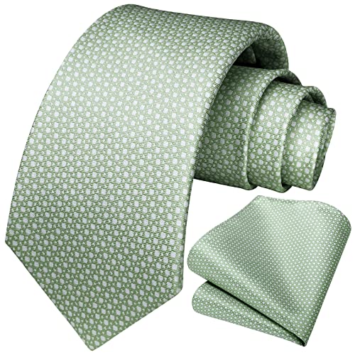 HISDERN Cravatta Verde Uomo e Fazzoletto Elegante Cravatte Plaid da Matrimonio Cravatte Coordinati Motivo Pied de poule Business Partito