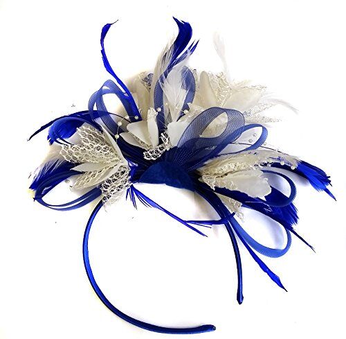 Caprilite Cerchietto per capelli con piume, colore: blu reale e crema, Blu