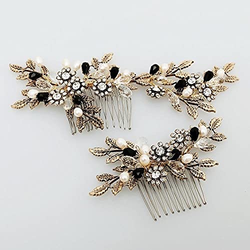 Generic Fermagli per capelli Accessori per capelli Pezzi per spose, Pettine per capelli fiore foglia oro vintage Perla Strass Gioielli per capelli da sposa Accessori da sposa fatti a mano Pettini Copricapo