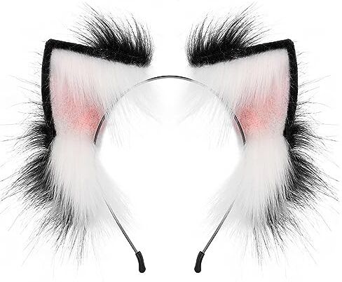 MEELYHOME Cerchietto per capelli fatto a mano con orecchie di volpi del fumetto da donna per Halloween trucco fascia per Pasqua carnevali cosplay accessori per capelli fascia per orecchie per adulti