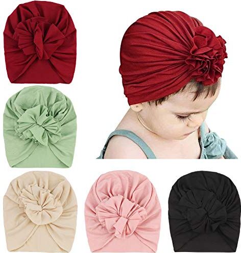 DRESHOW 5 Pezzi Cappello Turbante Bambina Cappellini Berretti e Cappellin per Infantile Bambino Neonato Ragazza