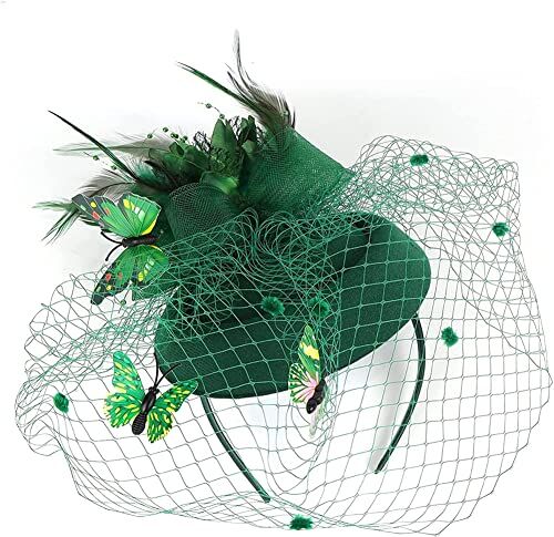 Youllyuu Fascinator Cappello da donna con cappello a forma di pillola, con fiore e velo da batterfly