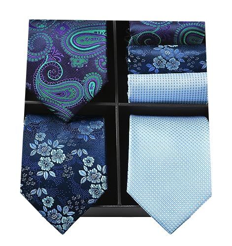HISDERN Lotto 3 pezzi Set di cravatte in seta da uomo classiche ed eleganti, cravatta e fazzoletto da taschino Set multiplo