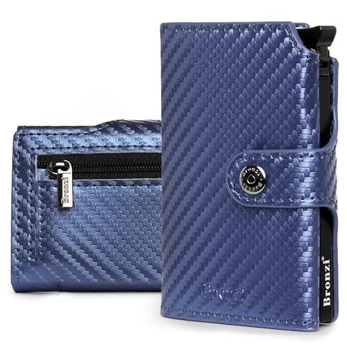 Bronzi Portafoglio Uomo Portafogli Uomo Piccolo Slim Porta Carte Di Credito Uomo Portacarte Con Portamonete Regalo Uomo Porta Tessere Portafogli Italiano (Blu Fibra Di Carbonio)