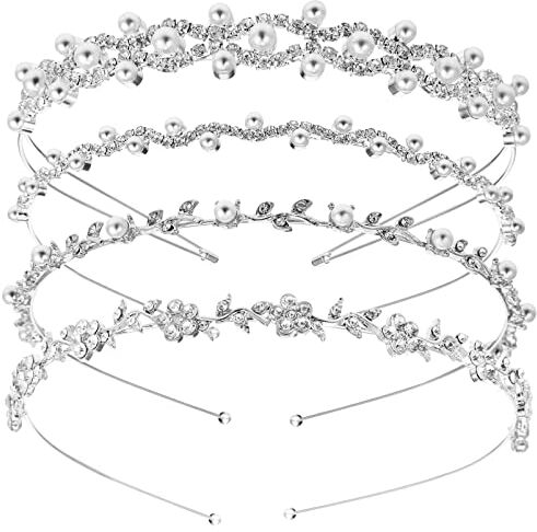 FRCOLOR 4 Pz Fasce Di Perline Diadema Adulto Per Le Donne Cerchietti Con Perle Fasce Per Ragazze D'argento Fasce Ad Arco Per Ragazze Sposa Strass Diamante Perla