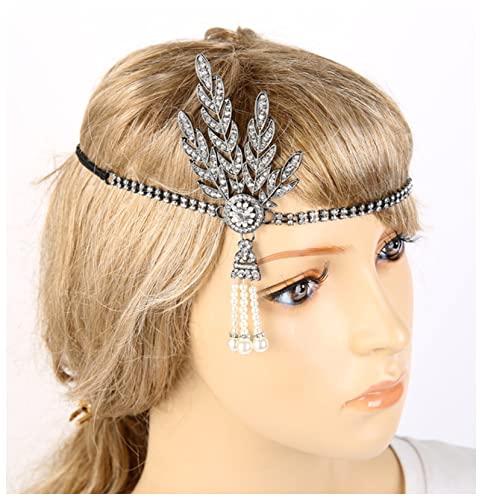 PiurUf Fascia Di Piume Style Great Gatsby Fascia Cappello Cappuccio Cappuccio Argento Avorio Daisy Vintage Flapper Accessori Fascia Piume Di Pavone (Size : Noir)