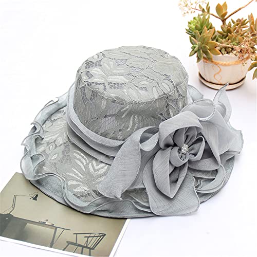 Youllyuu Organza Fascinator Cappello da sole pieghevole Abiti da chiesa da sposa Cappello Derby Cappello in pizzo a tesa larga Fedora Cappelli