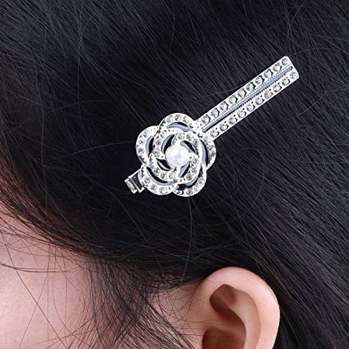 Inateannal Strass Capelli Clip Barrette Nero Perla Fiore Capelli Barrette Argento Cristallo Lato Clip Copricapi Bling Nuziale Copricapi Clip Testa Accessori Per Le Donne E Le Ragazze