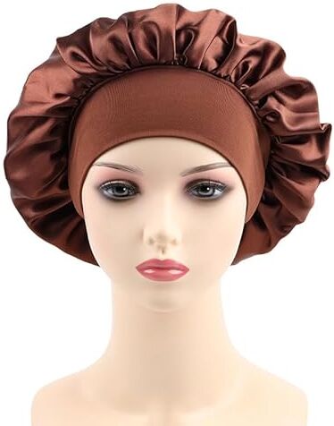 HIFFEY Cuffia da doccia grande con cuffia in raso Cuffia da notte in morbida seta for la cura dei capelli Cuffia da notte for cappelli da donna for salone di bellezza (Color : Brown, Size : Einheitsgr��e)