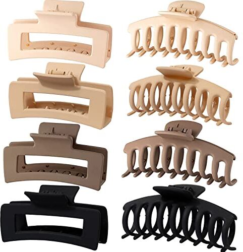 RVUEM Large Hair Clips,Claw Clips, 8 Pack 4.3 inch, for Women & Girls,2 Styles 4 Colors Internal tooth design Strong Hold Matte Claw Hair Clips for Women Thick Hair & Thin Hair, 90's Vintage Hair Clip