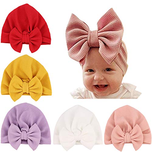 DRESHOW 5 Pezzi Cappello Turbante Bambina Cappellini Berretti e Cappellin per Infantile Bambino Neonato Ragazza