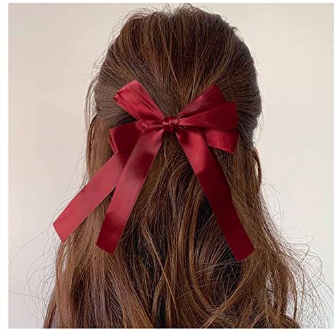 Allereya Vintage Seta Fiocco Capelli Clip Barrette Francese Seta Fiocco Testa Clip Copricapo Rosso Nastro Fiocco Barrette Capelli Seta Fiocco Accessori Per Capelli Per Le Donne E Le Ragazze (rosso)