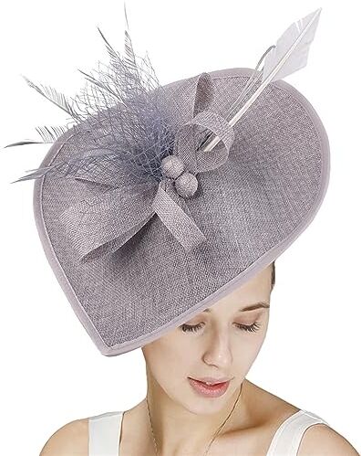 GIBZ Fascinator per Capelli Tesa Larga da Donna Elegante Fascia Tea Party Cappello con Copricapo da Sposa in Piuma a Rete, Grigio