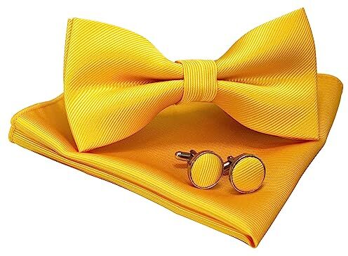 JEMYGINS Cravatta Monocromatica e Pochette con set di Gemelli per Uomo,giallo brillante 2