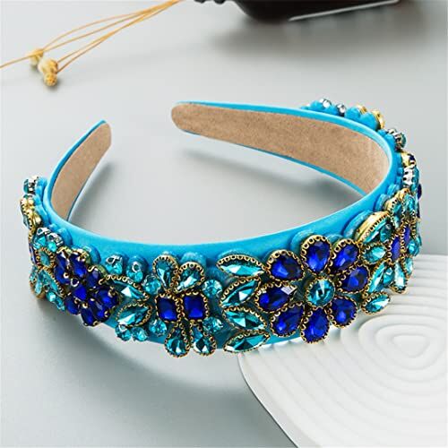 Wjnvfioo Cerchietto per capelli da donna con strass blu con perline di cristallo, fatto a mano, larghe, accessori per capelli per ragazze 10