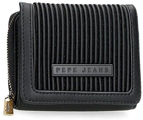 Pepe Jeans Aurora Portafoglio con portamonete Nero 10x8x3 cm Pelle sintetica