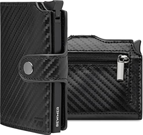 BEWMER Porta Carte di Credito 2   Portafoglio Slim da Uomo e Donna con Rfid Protection Anticlonazione   Porta Tessere e Soldi con Portamonete (Nero Carbon)