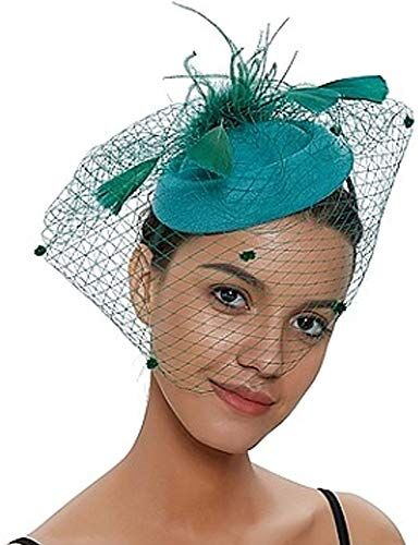 YJZQ Fascinator da donna e ragazza, con fiore e piume, a rete, elegante fiore a pois, velo, fermaglio per capelli, accessori per pillole, cocktail, Royal Ascot, matrimonio, tea party chiesa, cerchietto pe