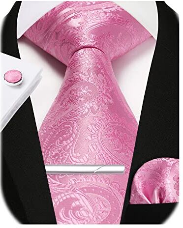 Enlision Cravatta Rosa Uomo Cravatta Seta Cravatta Fazzoletto Set Cravatte e Fermacravatta