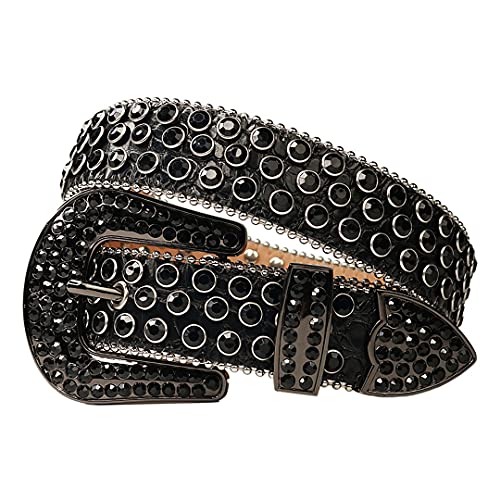 Dsimilarl Oro Western Strass Cintura Cranio Cintura Per Le Donne Degli Uomini Diamante Tempestato Moda Lusso Fibbia Jeans Vita Cinturones Para Mujer Tutto nero 42 pollici