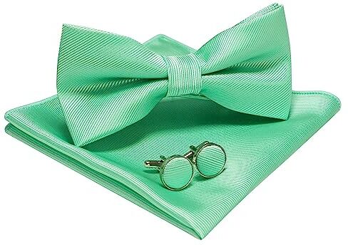 JEMYGINS Cravatta Monocromatica e Pochette con set di Gemelli per Uomo,verde menta 2