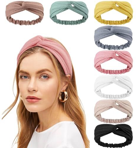 DRESHOW 8 Pezzi Fasce per Capelli Elastica Turbante Fascia Capelli Cerchietti Annodato Fasce Accessori Capelli per Donna e Ragazza