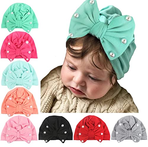 JasCherry Fatto a Mano Poliestere Cotone 8 Colori/Set Bowknot Aderendo Perline Pullover Cappelli Fasce Elastiche Ragazze del Bambino Morbido Carino Fasce Copricapo Accessori per Capelli per i Bambini