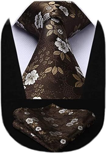 HISDERN Cravatta da sposa da uomo Fazzoletto Beige Party Business Cravatta Paisley e set di fazzoletti da taschino