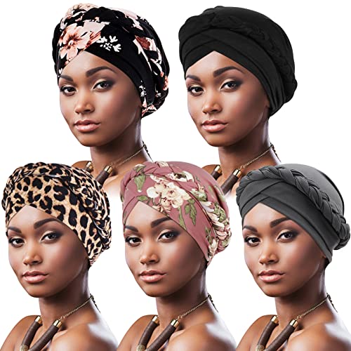 DRESHOW Donne Africane Turbante Pre-Legato Copricapo a Treccia Testa Avvolge Cappello Boho Turbante Chemio cap Elastico Annodato Berretto