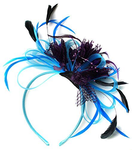 Caprilite Fashion Cerchietto per capelli con piume, colore: blu e viola, per matrimoni e corse Royal Ascot