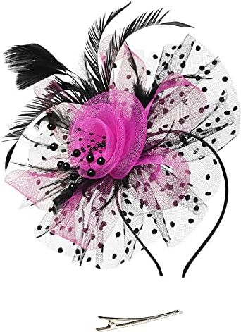 KEERADS Cappello da donna Matrimonio Fiore Cocktail Maglia Piume Clip per Capelli Tea Party Fascia per (Black, One Size)