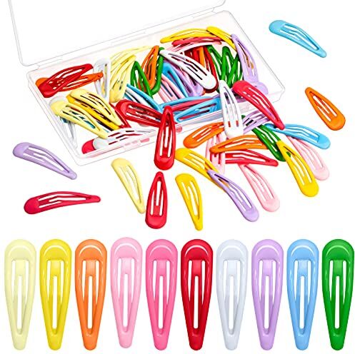 Gingbiss 60 Pezzi Mollette per Capelli Bambina,  2 Pollici Fermagli per Capelli a Scatto per Ragazze con Scatola di Immagazzinaggio, 10 Colori