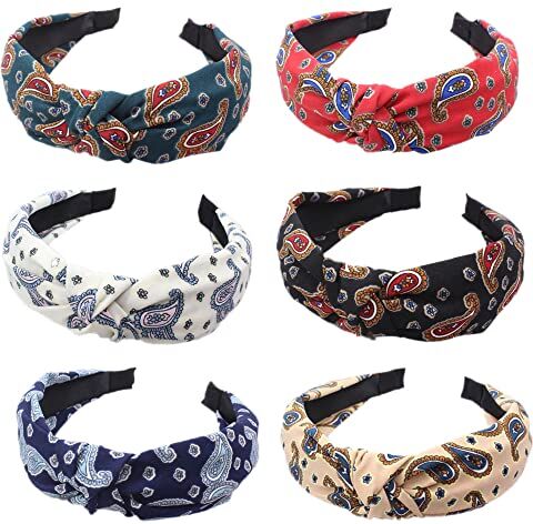 MIQIQAO 6 fasce per capelli da donna annodate incrociate a tesa larga, alla moda, con piccoli fiori, accessori per capelli per donne e ragazze (hairband_6retrocase)