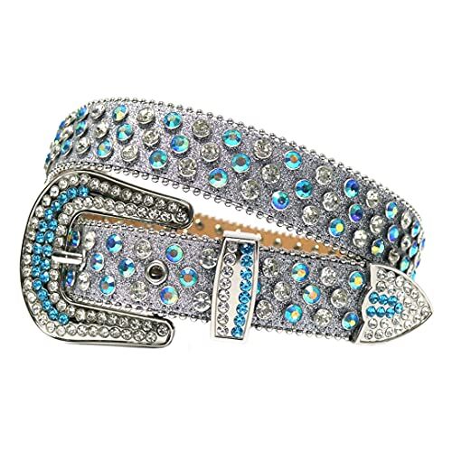 Dsimilarl Luxury Western Belt Moda Strass Cintura Diamante Borchiato Cintura Uomini Donne Bling Strap Cinto De Strass Jeans Grigio Blu 111,8 cm