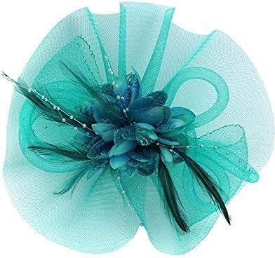 Yinguo Fascia in filo tinta unita e rete da sposa N Fascinator piume, per feste, alla moda, con penna, cappello e berretto da baseball da donna (A-blu, taglia unica)