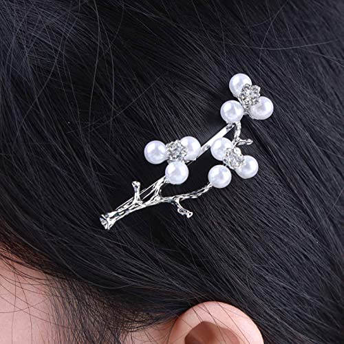 Inateannal Perla Strass Capelli Clip Barrette Metallo Rami Capelli Barrette Argento Cristallo Perla Bobby Clip Vintage Perla Fiore Capelli Pin Barrette Accessori Per Capelli Per Le Donne E Le Ragazze