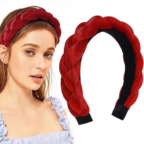 JITNGA 1 Pezzo Fascia In Velluto Fascia Per Capelli Intrecciata Incrociata Alla Moda Spessa Larga Tinta Unita Raso Antiscivolo Accessori Per Capelli Imbottiti Per Donne Ragazze (Vino Rosso)